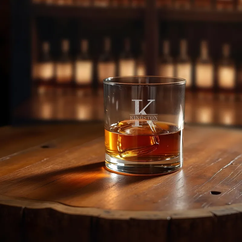 Personalized Monogram Whiskey Glass Set with Wooden Box