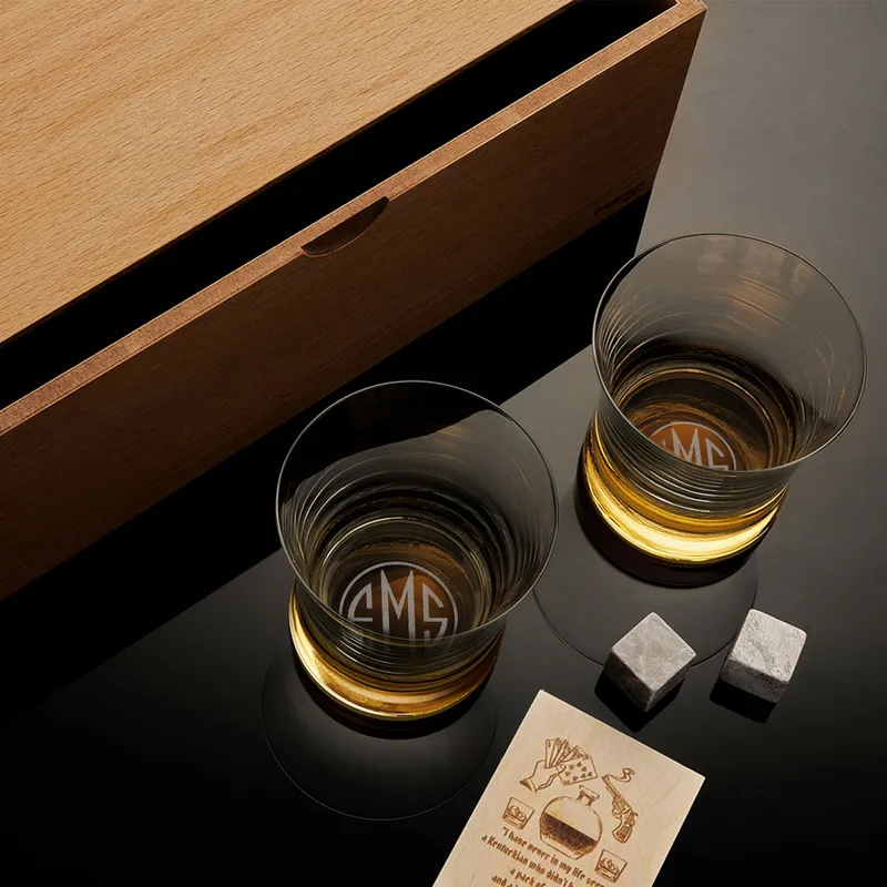 Personalised Monogram Wooden Whiskey Glass Set
