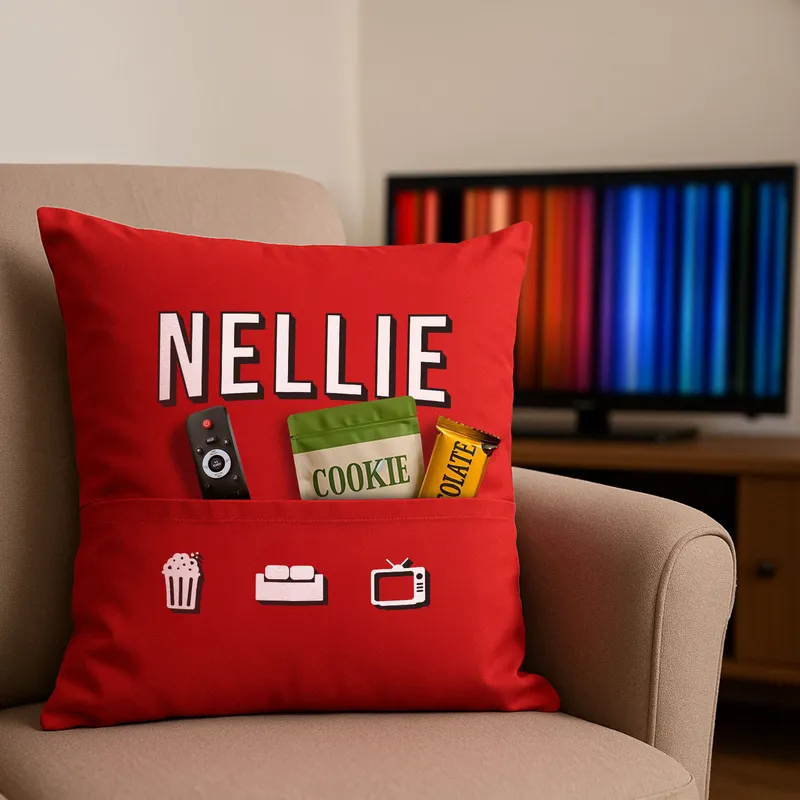 Personalized Movie Night Pillow with Pocket for Moms