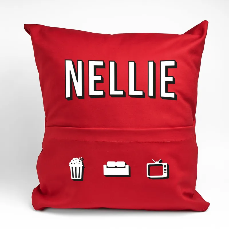 Personalized Movie Night Pillow with Pocket for Moms