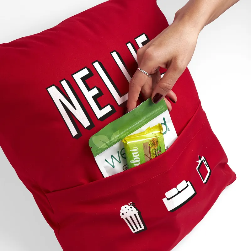 Personalized Movie Night Pillow with Pocket for Moms