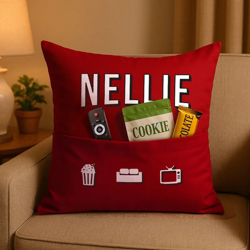Personalized Movie Night Pillow with Pocket for Moms