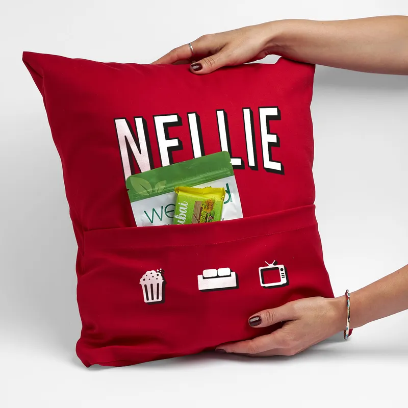 Personalized Movie Night Pillow with Pocket for Moms