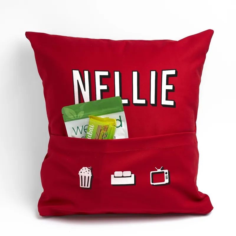 Personalized Movie Night Pillow with Pocket for Moms