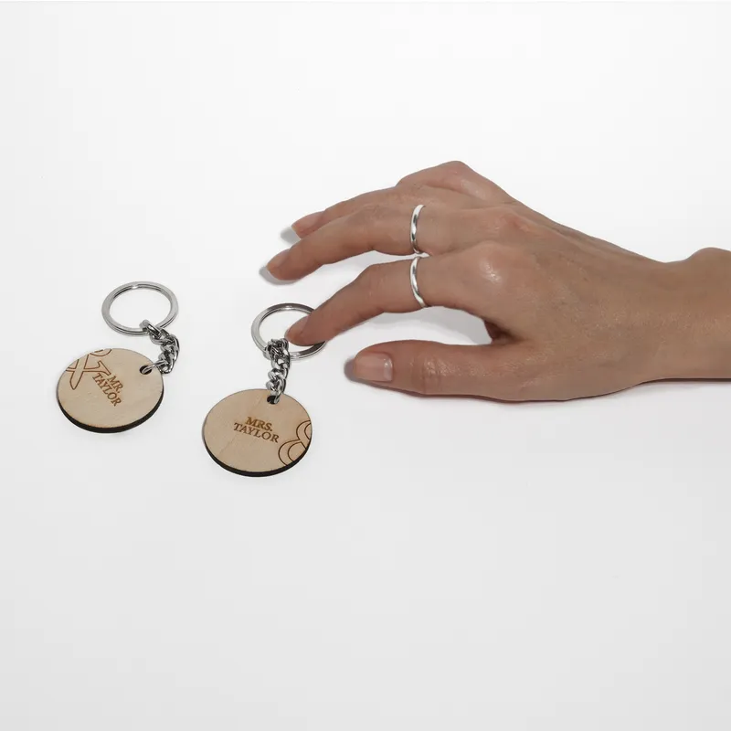 Personalised Mr and Mrs Wooden Keyring Set