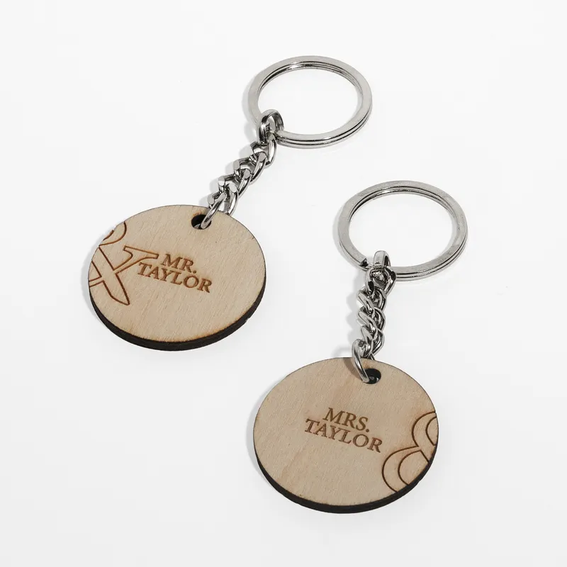 Personalised Mr and Mrs Wooden Keyring Set