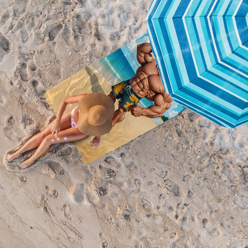 Personalised Muscle Man Cartoon Beach Towel for Men