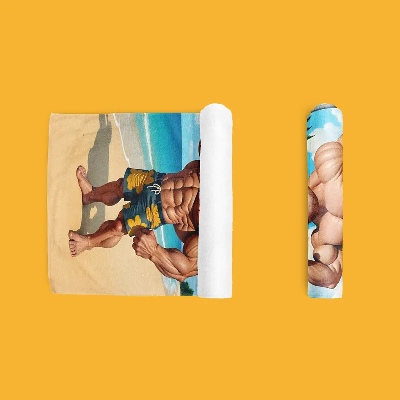 Personalised Muscle Man Cartoon Beach Towel for Men