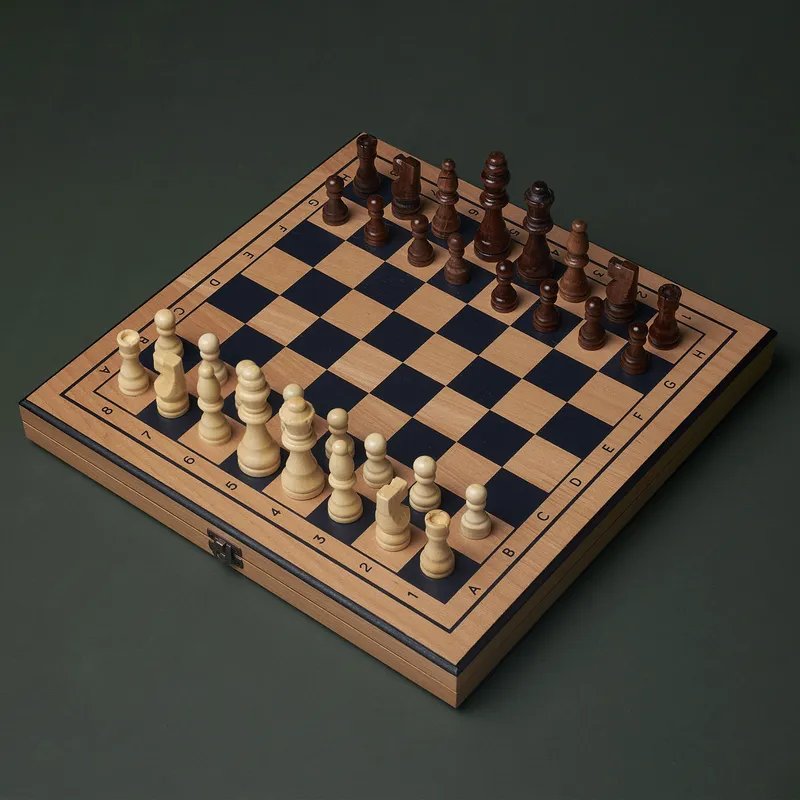 Personalized Name and Date Square Chess Set with Lid - Beech Veneer