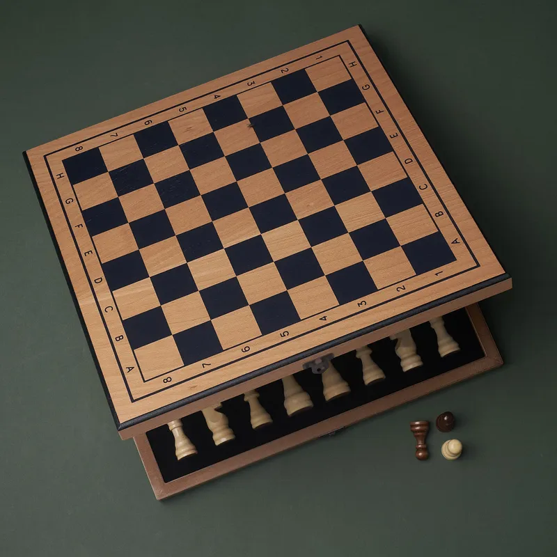 Personalized Name and Date Square Chess Set with Lid - Beech Veneer