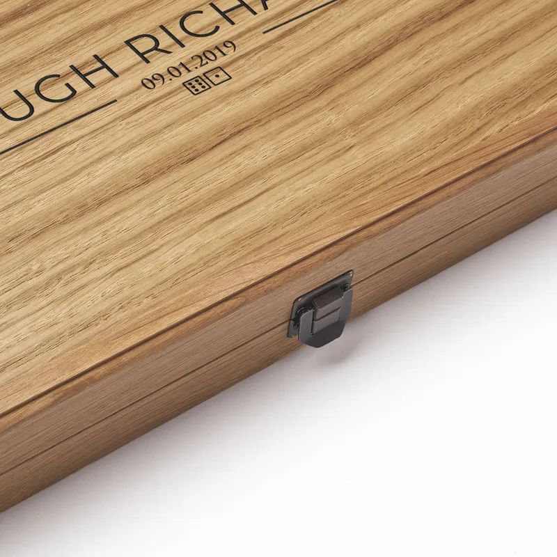 Personalized Name and Date VIP Oak Backgammon Set
