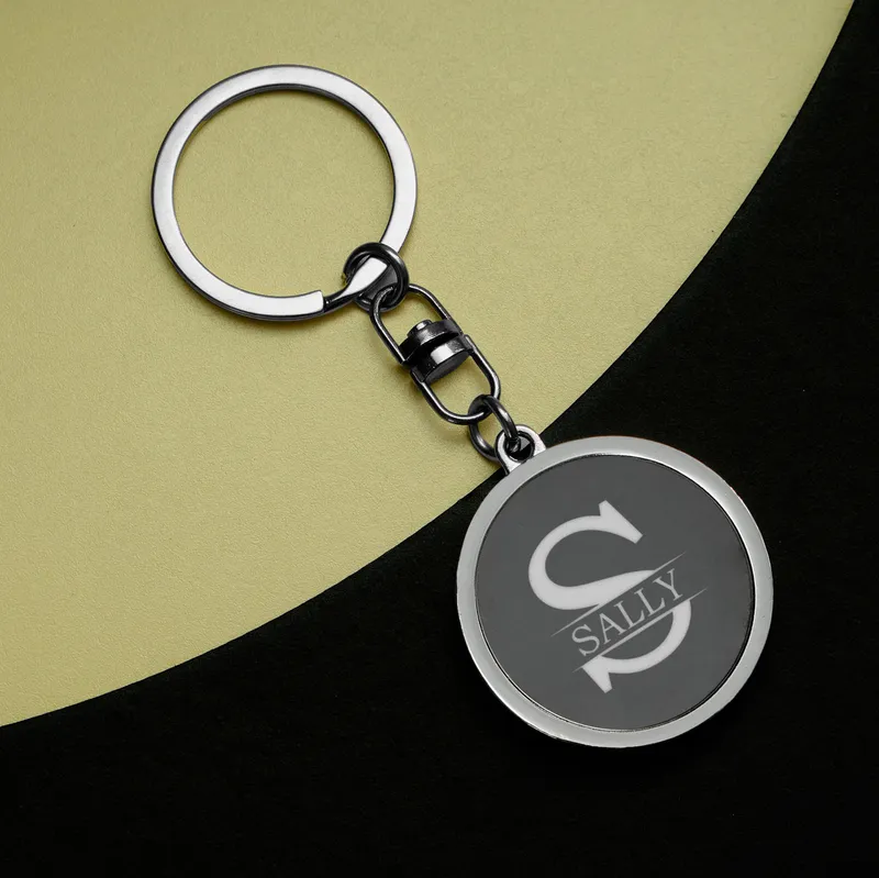 Personalized Name and Initial Round Keychain