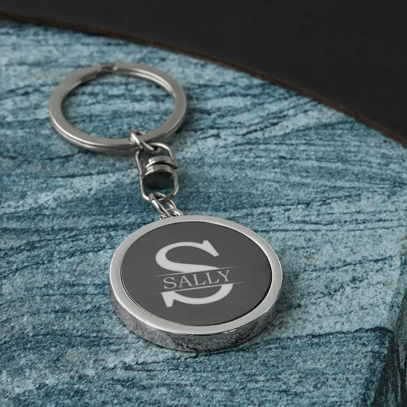 Personalized Name and Initial Round Keychain
