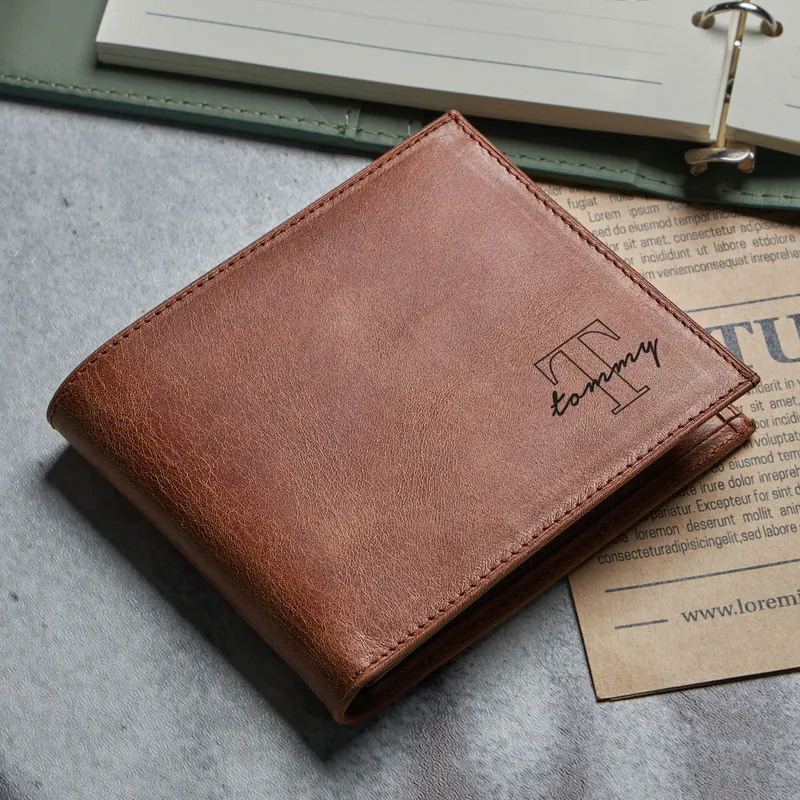 Personalized Name and Initial Vintage Leather Wallet