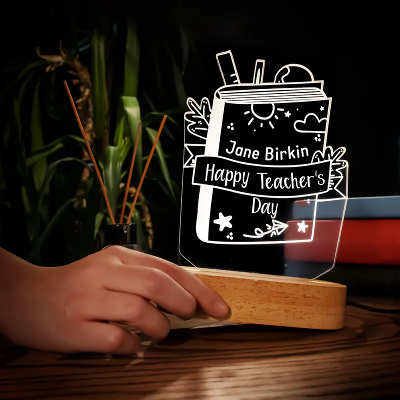 Personalised Teacher Gift LED Lamp with Book Design