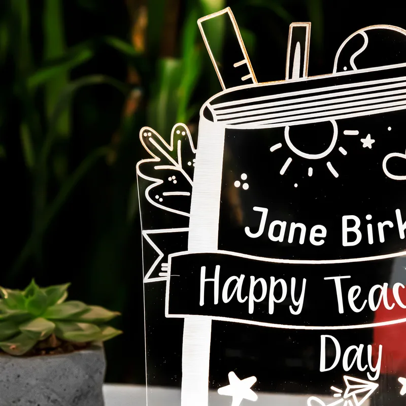 Personalised Teacher Gift LED Lamp with Book Design