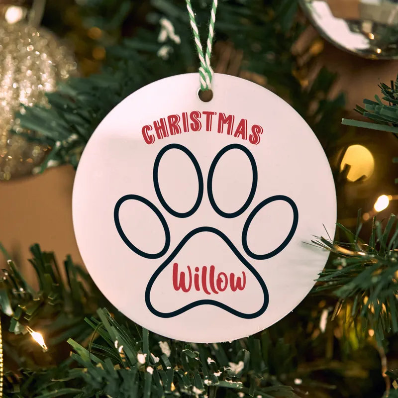 Personalized Name Paw Design Acrylic Christmas Tree Ornament