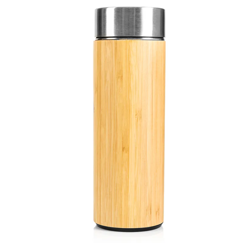 Personalized Name Printed Bamboo Thermos Flask with Tea Strainer