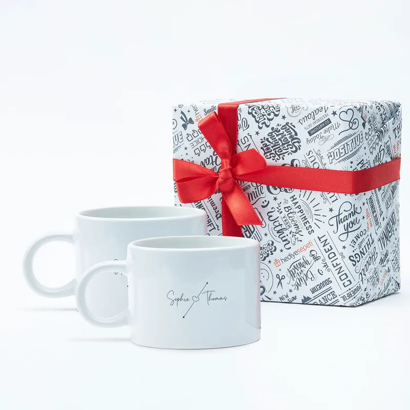 Personalized Name Printed Minimal 2 Cup Set for Couples Gifting