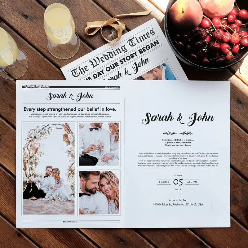 Personalised Newspaper Style Wedding Invitations - Set of 50