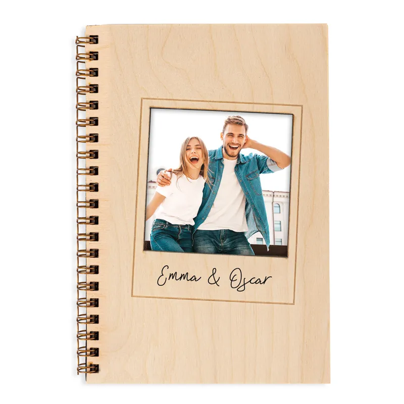 Personalized Notebook with Wooden Cover and Photos