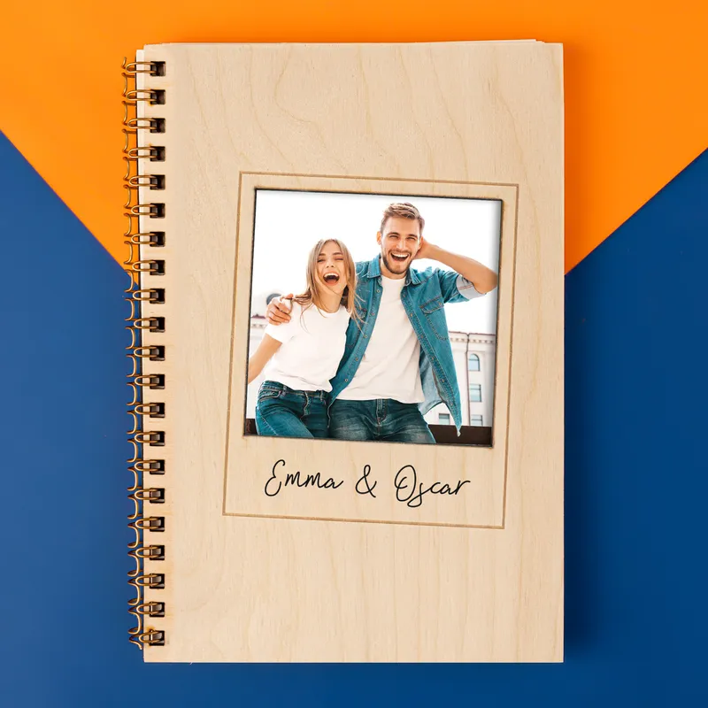 Personalized Notebook with Wooden Cover and Photos
