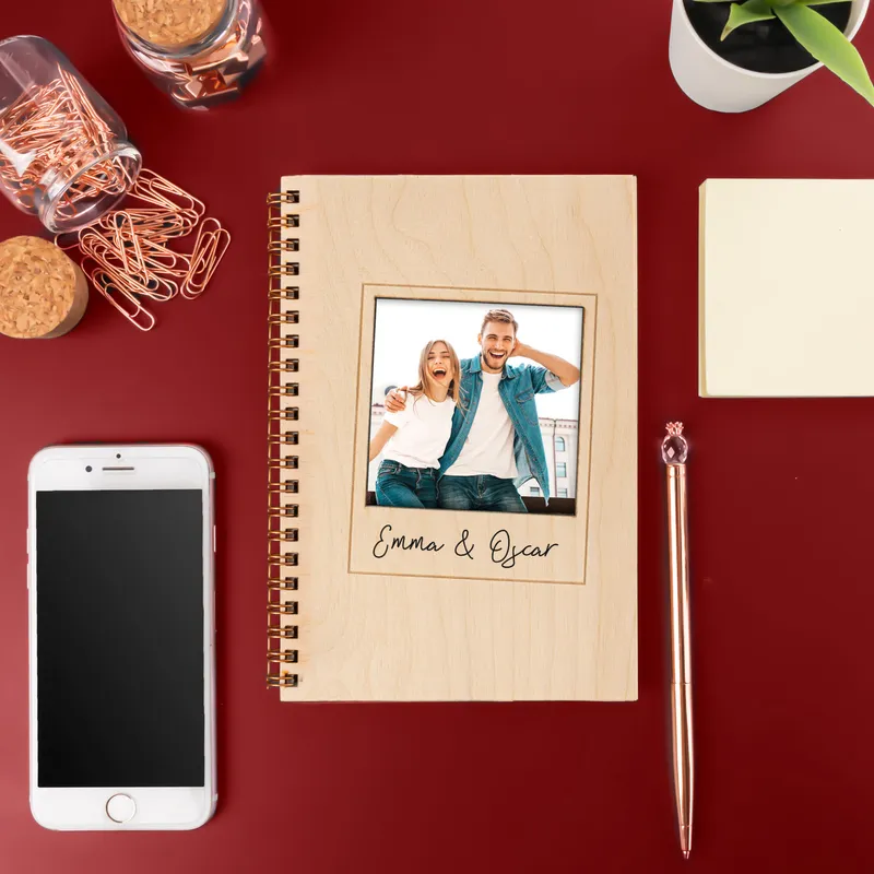Personalized Notebook with Wooden Cover and Photos