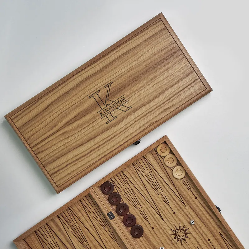 Personalized Oak Backgammon Set with Monogram Engraving