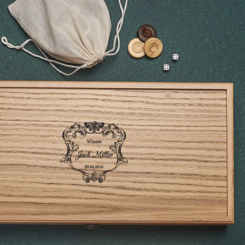 Personalized Oak Backgammon Set with Pool for Players