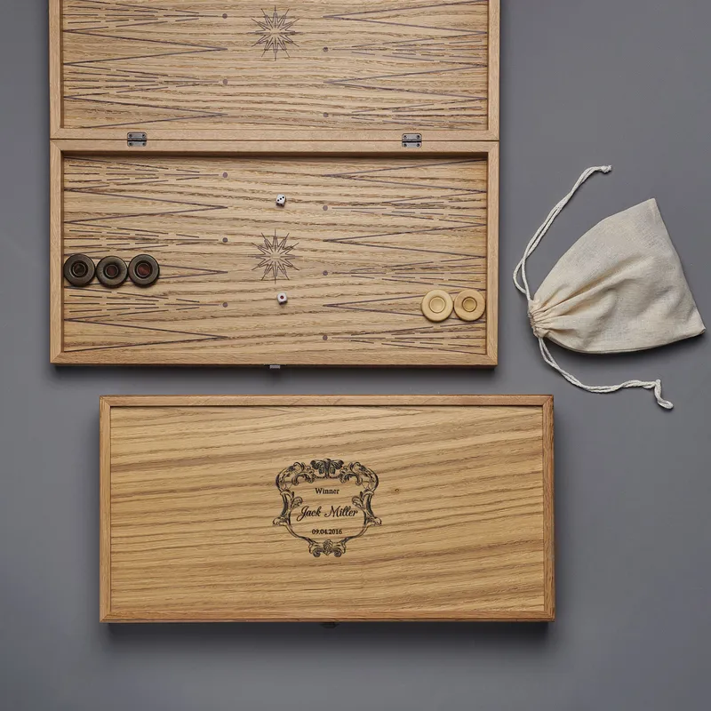 Personalized Oak Backgammon Set with Pool for Players