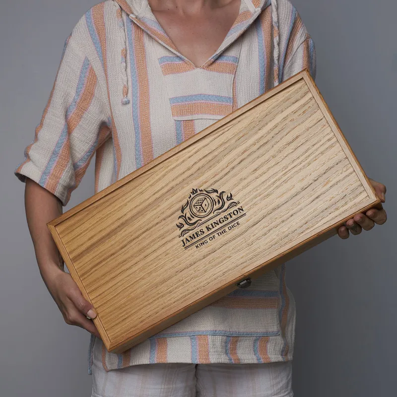 Personalized Oak Backgammon Set with Pool Lid for Friend