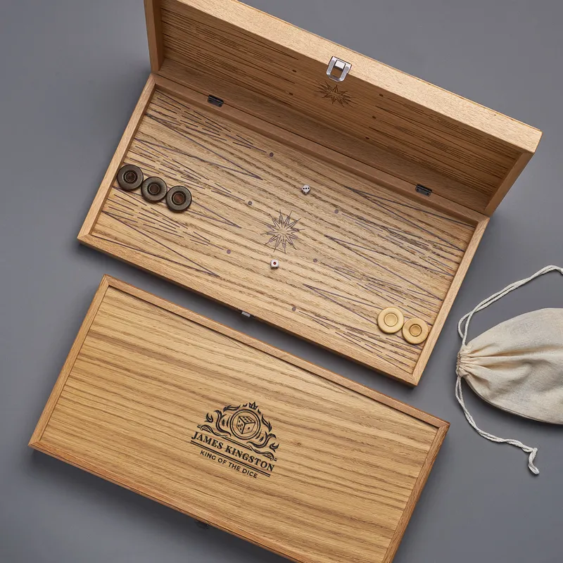 Personalized Oak Backgammon Set with Pool Lid for Friend