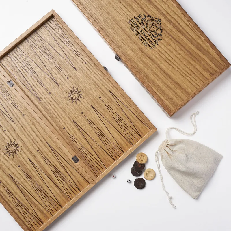 Personalized Oak Backgammon Set with Pool Lid for Friend