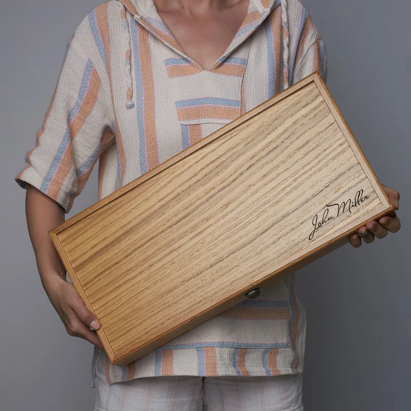 Personalized Oak Backgammon Set with Signature Lid