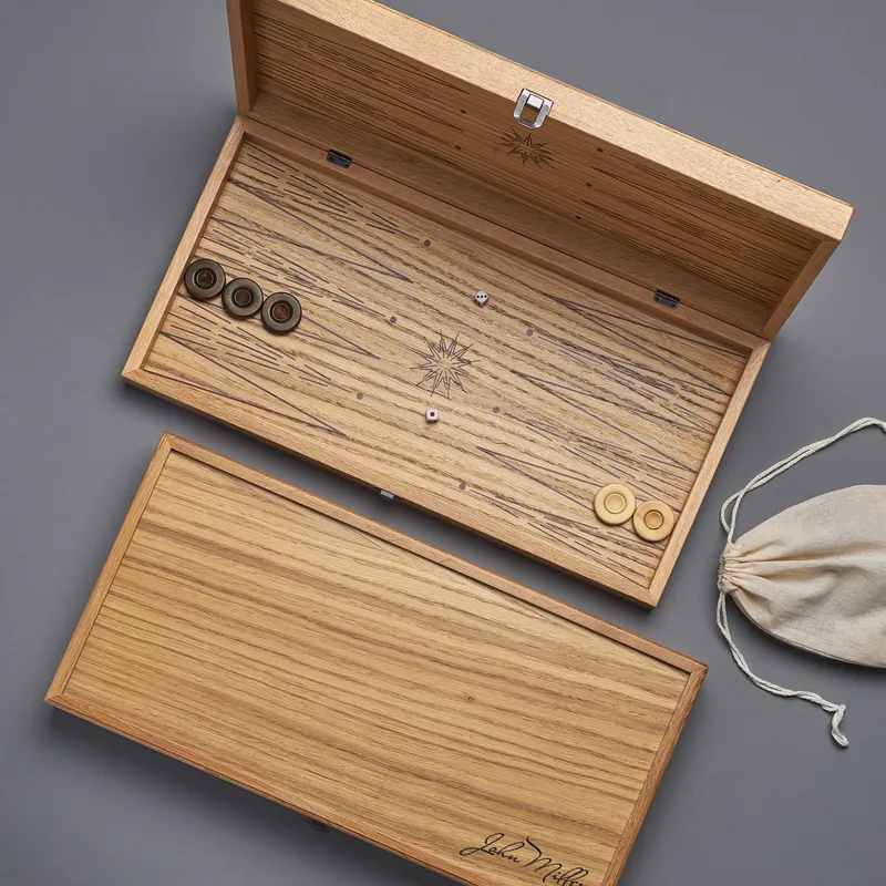 Personalized Oak Backgammon Set with Signature Lid