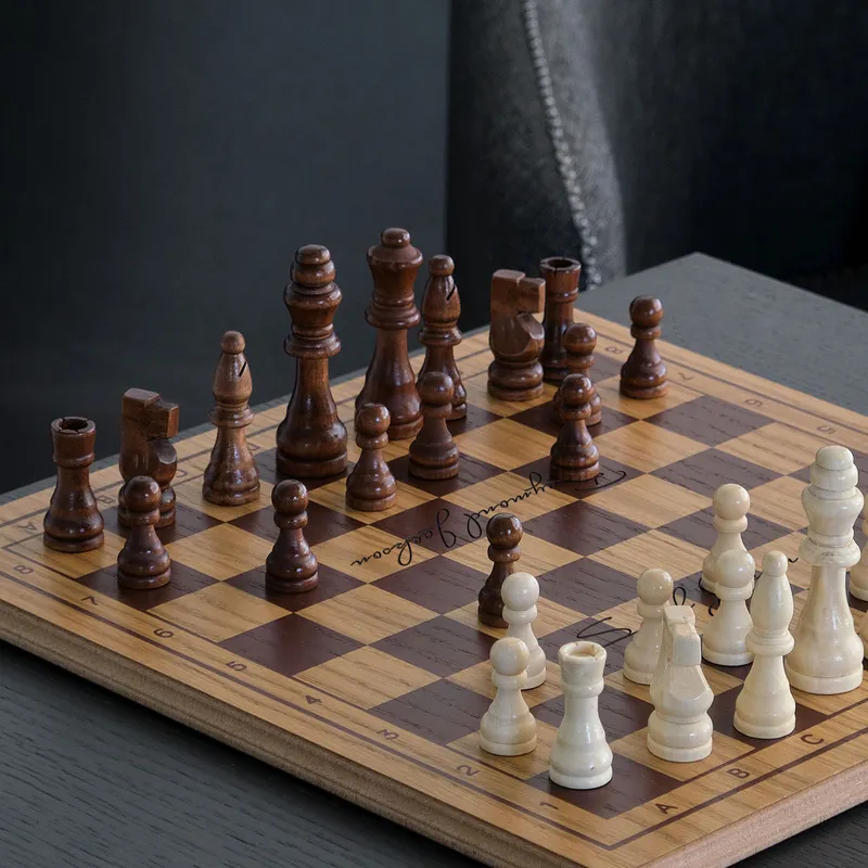 Personalised Oak Finish Square Chess Set with Signature