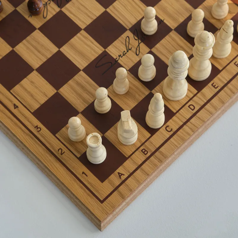 Personalised Oak Finish Square Chess Set with Signature