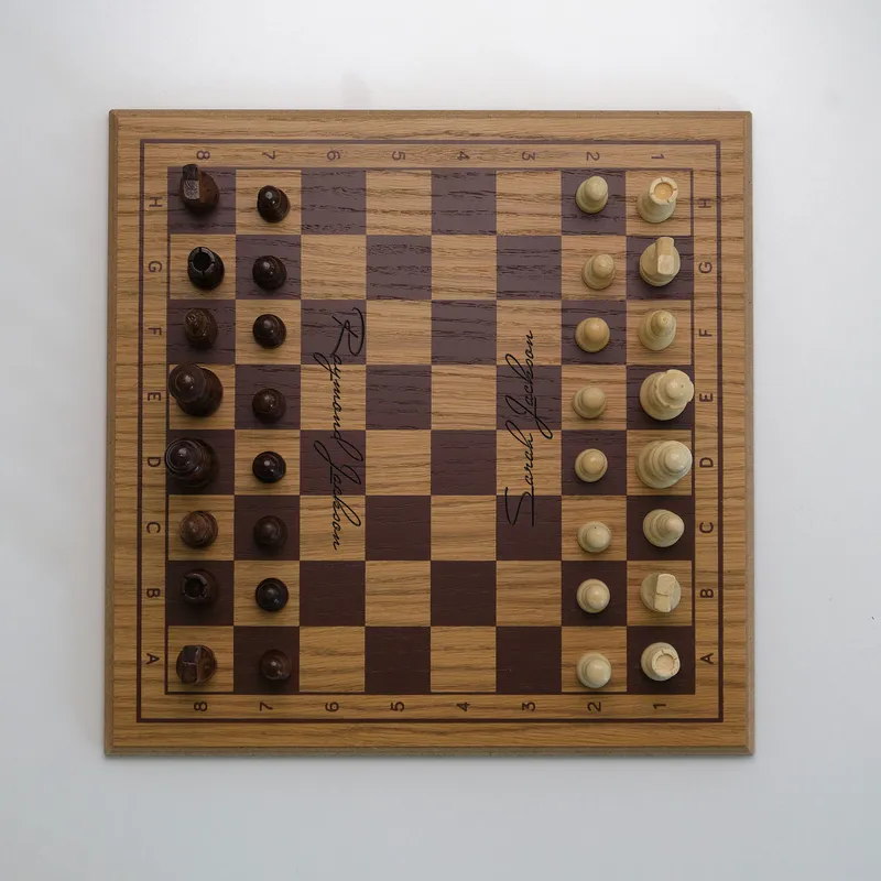 Personalised Oak Finish Square Chess Set with Signature