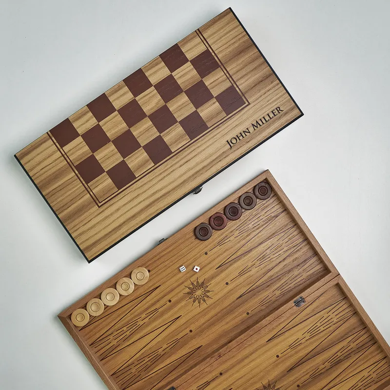 Personalized Oak Wood Chess Pattern Backgammon