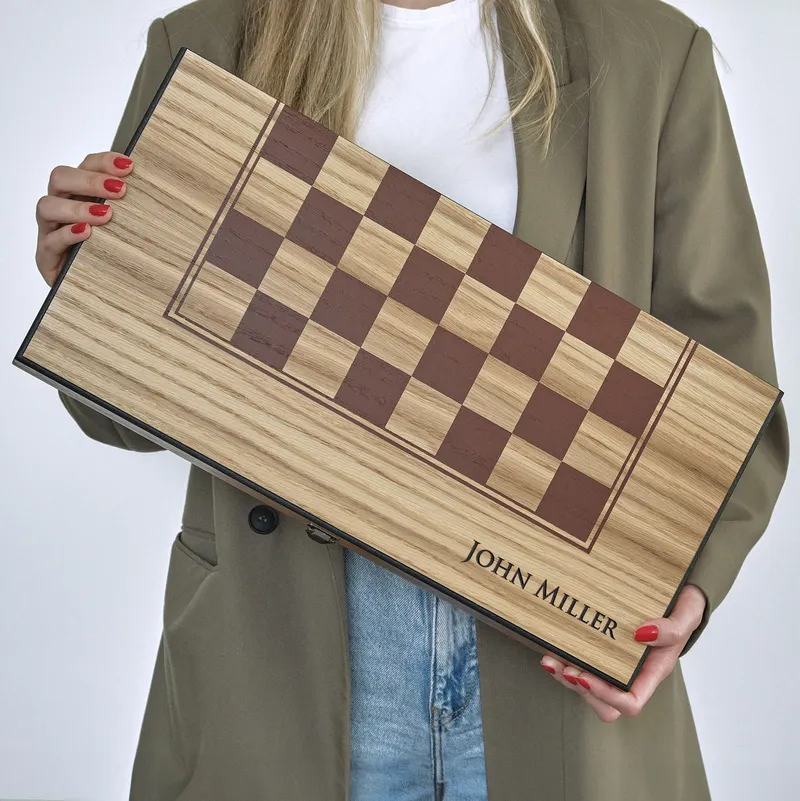 Personalized Oak Wood Chess Pattern Backgammon
