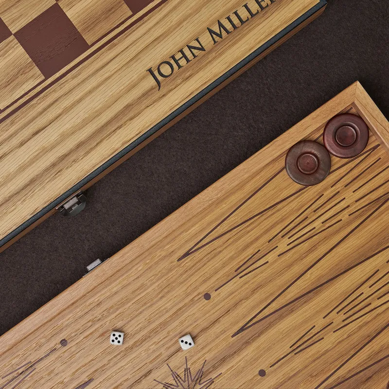 Personalized Oak Wood Chess Pattern Backgammon