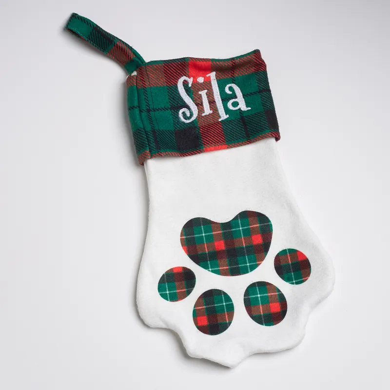 Personalized Paw Print Christmas Stocking for Fireplace Decor