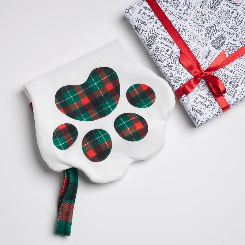 Personalized Paw Print Christmas Stocking for Fireplace Decor