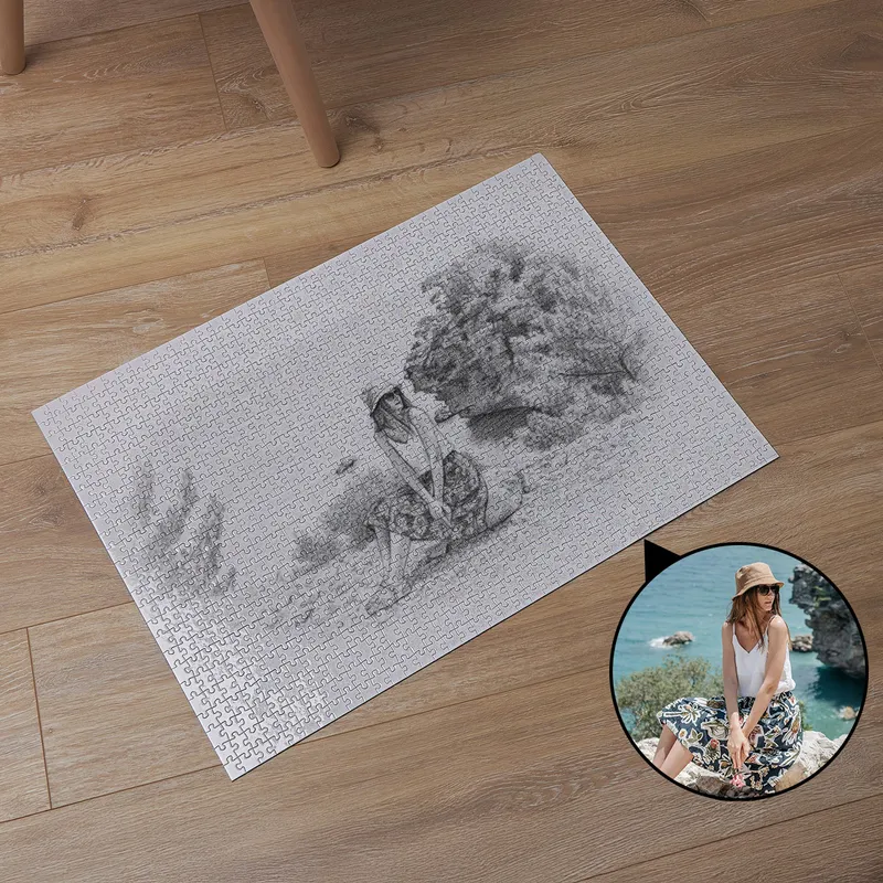 Personalized Pencil Sketch Photo Puzzle – 1000 Pieces