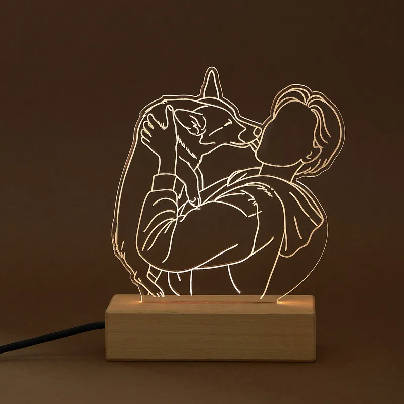 Personalized Pet Line Art LED Lamp