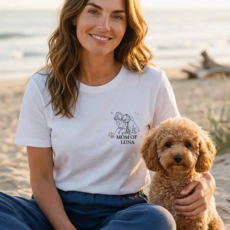 Personalized Pet Mom Line Art Name T Shirt