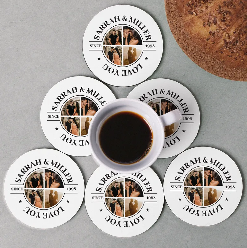 Personalized Photo Coaster Set of 6 with Names