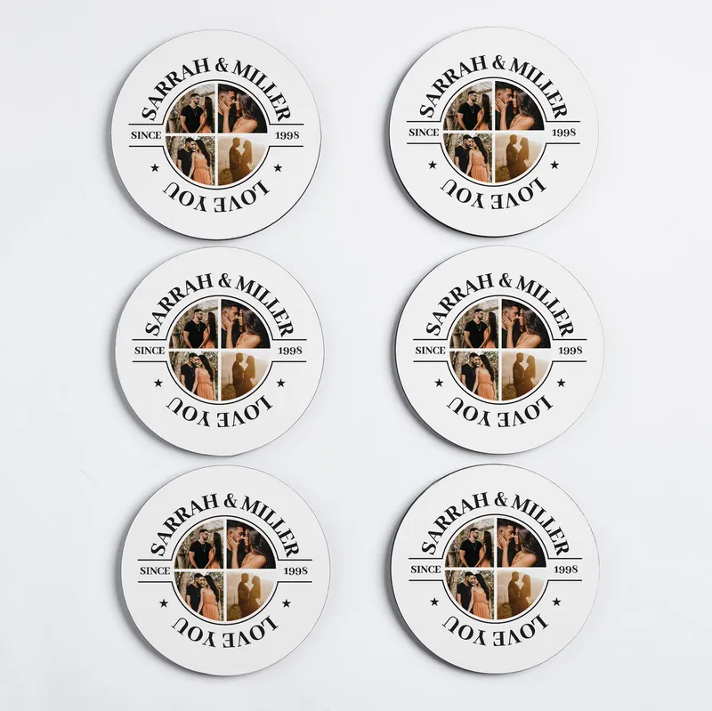 Personalized Photo Coaster Set of 6 with Names