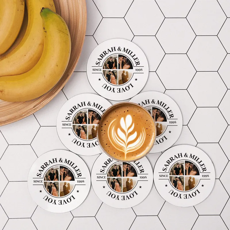 Personalized Photo Coaster Set of 6 with Names