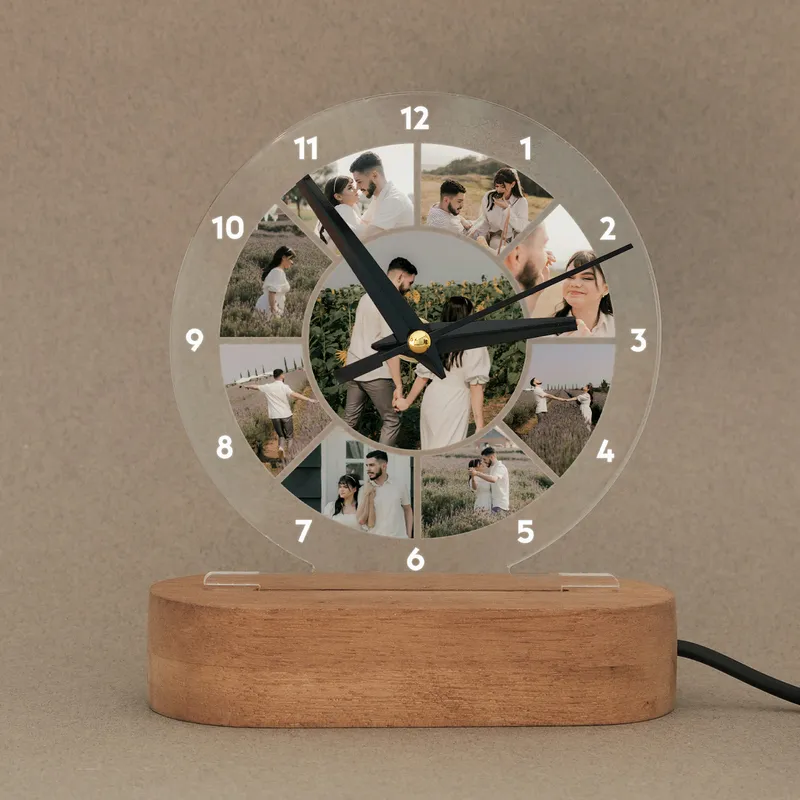 Personalized Photo Collage Clock with LED Light